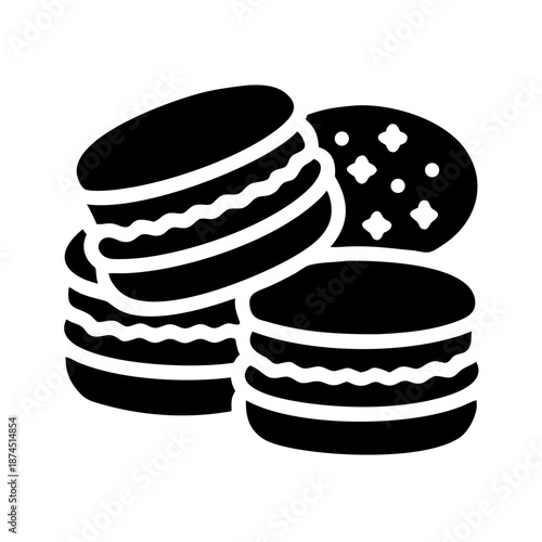 Macaron Cookies Stacked and Scattered, Simple Vector Icon Illustration, Minimalist Food Design
