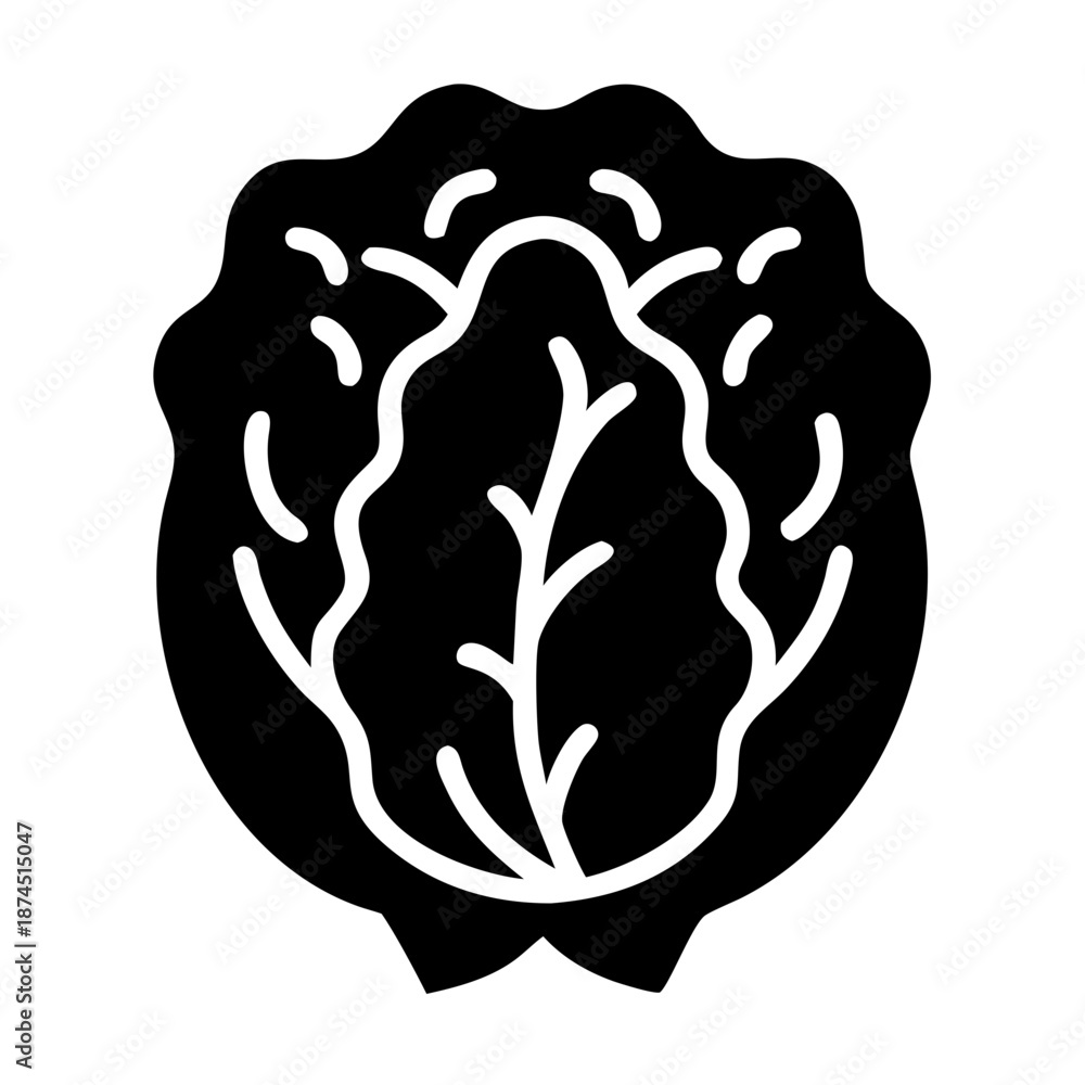 Obraz premium Black and White Icon of a Fresh Head of Lettuce, Simple Vector Illustration