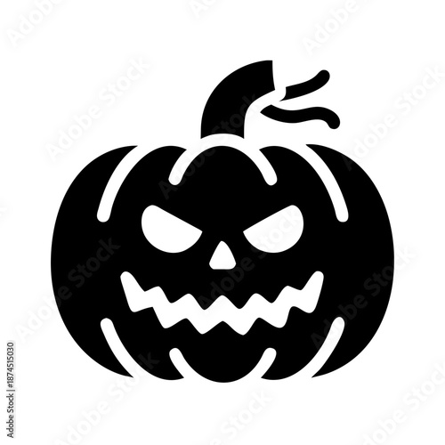 Spooky Halloween Jack O Lantern Silhouette Icon with Scary Face - Vector Art
