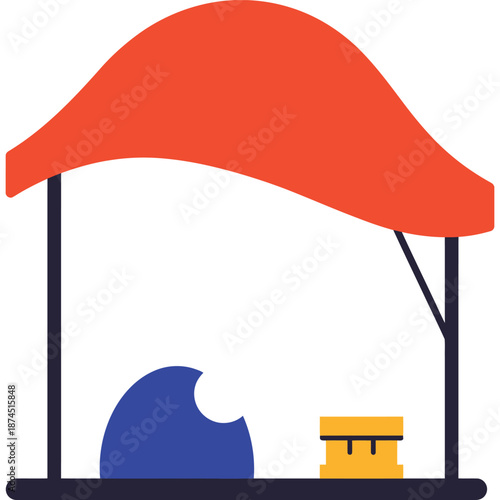 Beach Umbrella Shading Sandcastle with Wave in Serene Beach Scene Illustration