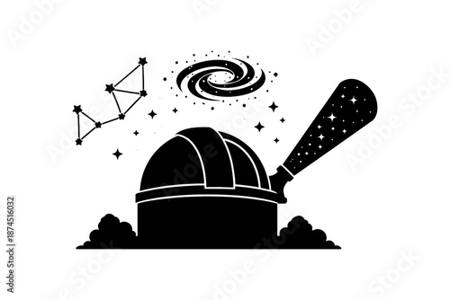 Silhouette astronomy: stargazing with telescope, galaxy, and constellation