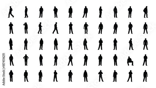 Silhouette collection of human figures isolated on white background, Vector
