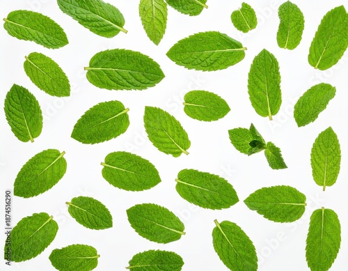 Fresh Mint Leaves Collection on White Background for Culinary Use