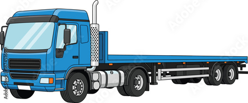 Blue, flatbed, truck, illustration, commercial, vehicle, transport, logistics, cargo, delivery, freight, automotive, industry, vector, design, isolated, white, background, transportation, business