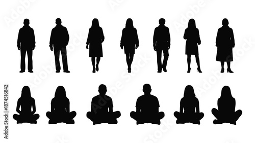Silhouette collection of people isolated on white background, Vector