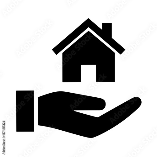 illustration silhouette hand holding house icon vector