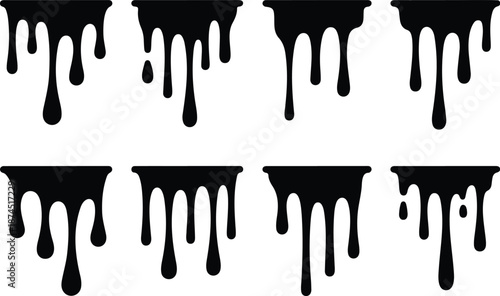  acrylic paint drips like fluid icicles against a solid black background in this vibrant liquid art illustration 