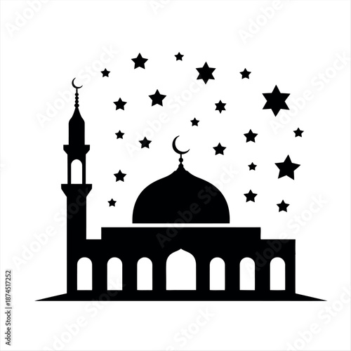 Silhouette of a mosque with stars Vector