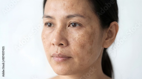 Asian Woman Face With Melasma And Hyperpigmentation Close Up Portrait