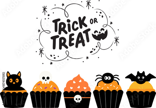 Trick or Treat Cupcake Frame SVG, Laser Cut Files Glowforge, Wood Engraving, Halloween Sweets Dessert Design Bat Skull Spider Kids DIY Craft