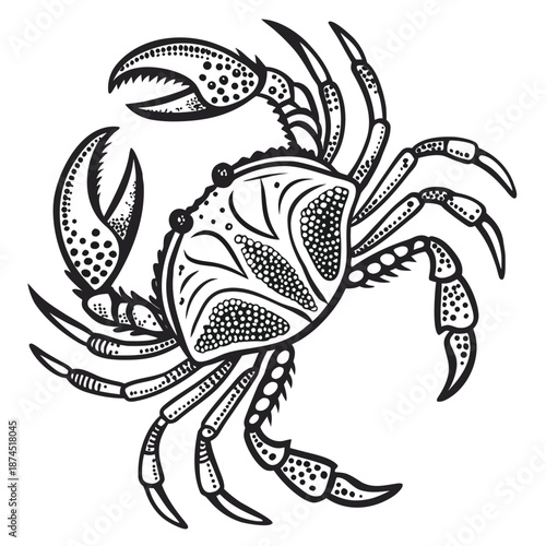 Detailed dotwork crab mandala vector created with intricate dot patterns and perfect symmetry. Ideal for tattoo designs, wall art, posters, meditation graphics, and premium decorative projects. 