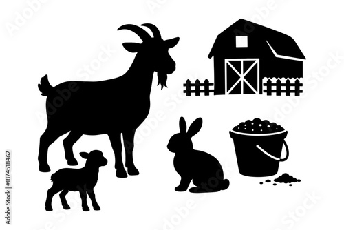 Silhouette of farm animals and barnyard elements for rustic design
