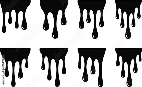  acrylic paint drips like fluid icicles against a solid black background in this vibrant liquid art illustration 