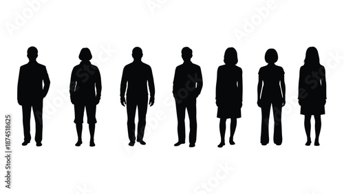 Silhouette of diverse group isolated on white background, Vector