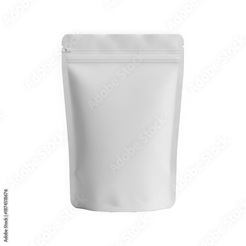 White resealable pouch packaging mockup isolated on transparent background