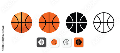 A collection of basketball icons in various colors and styles for sports design with illustration and vector and leisure and hobby and game and graphic resource