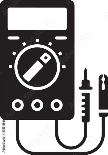 Digital multimeter icon in silhouette white background.