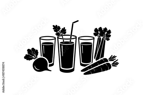 Refreshing vegetable juice with carrots and beets in a silhouette design