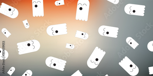 Cute cartoon white ghosts floating playfully in a fun pattern.