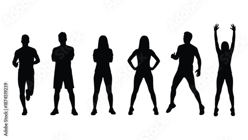Silhouette of people in various poses isolated on white background, Vector