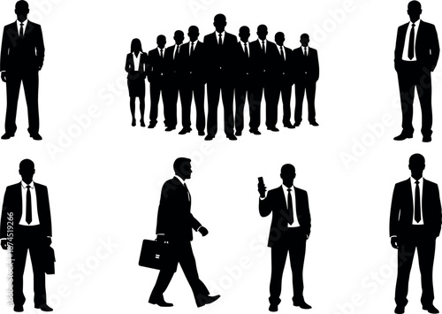 Professional Business People Silhouettes Set Featuring Corporate Leaders Executives Managers and Teams in Formal Suits for Success and Leadership Concepts
