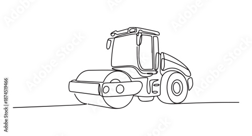 Road Roller Compactor Line Art Vector. Minimal Construction Machinery Outline for Roadwork and Infrastructure Design.