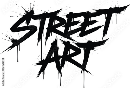 Black street lettering with paint splatters and drips graffiti white
