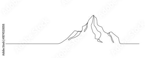 One Line Mountain Landscape Illustration. Minimal Continuous Line Drawing of Peaks