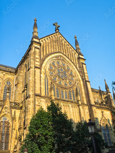 Lateral facade of Buen Pastor Cathedral (Cathedral of the Good Shepherd) located in the city of San Sebastian, Gipuzcoa, Basque Country, Spain.