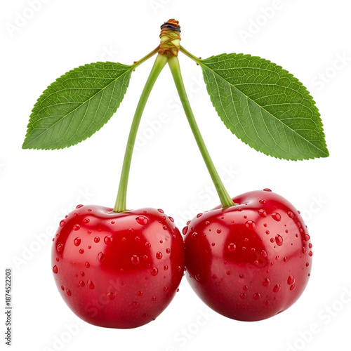 Fresh cherries with water droplets on a black background