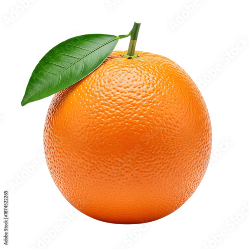 Vibrant orange with green leaf on black background