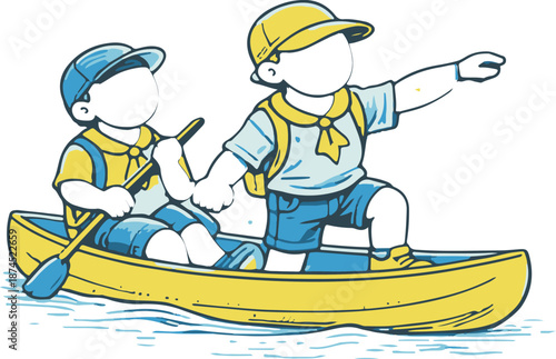 Boy Scouts Canoeing Kayak Adventure on River Water