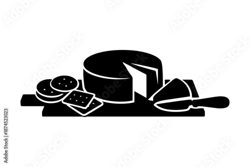 Silhouette cheese platter with crackers and knife on cutting board