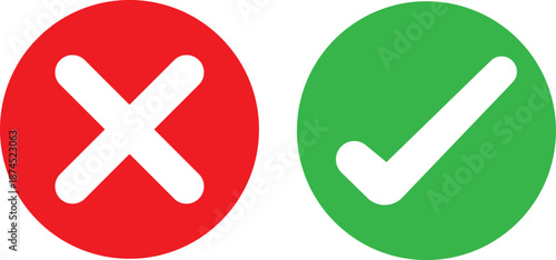 yes and no vector icon, Approved disproved icon, on and off symbols, Green checkmark and red cross symbols for approval and rejection status transparent background
