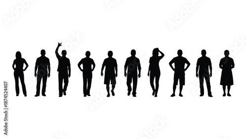 Silhouettes of people in various poses isolated on white background, Vector