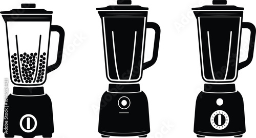 Electric kitchen blender silhouette set, smoothie maker appliance icons, household juice mixer machine vector illustration design