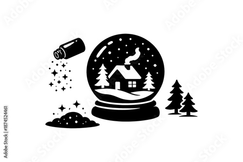 Whimsical winter scene: snow globe with salt shaker creating magic
