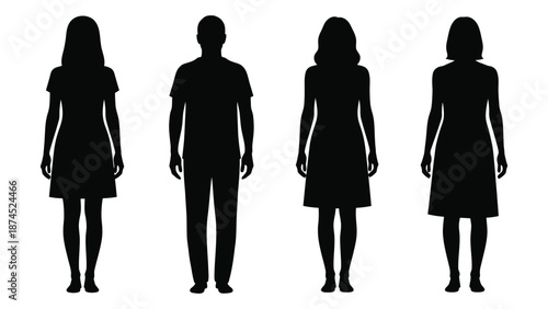 Silhouettes of four individuals isolated on white background, Vector