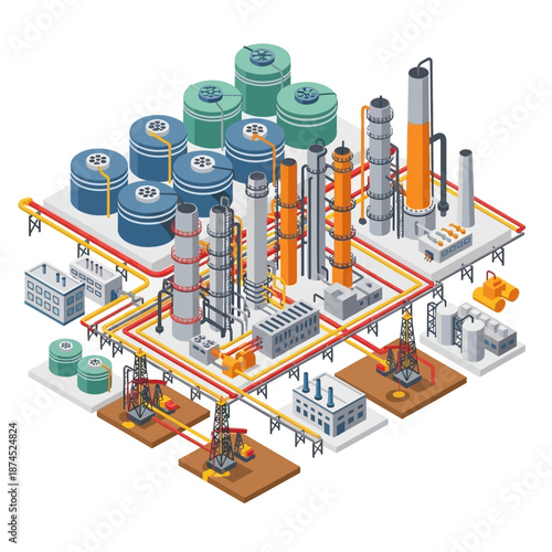 Industrial facility with tanks, pipes, and machinery for processing and refining.