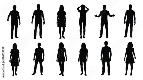Silhouettes of people isolated on white background, Vector