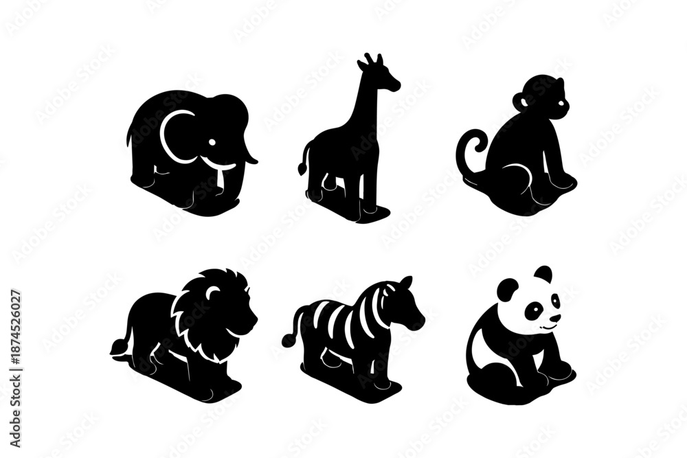 Obraz premium Cute animal silhouettes: playful jungle and safari creatures for designs