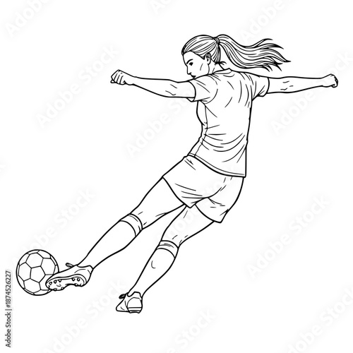 Girl Soccer Player Mid-Air Volley Illustration