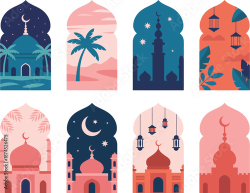 Ramadan Kareem Islamic architectural elements and scenes