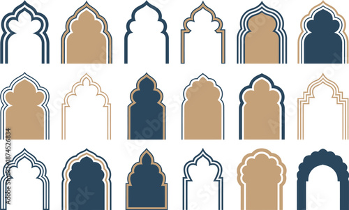 Vector collection of elegant Islamic arch frame and window designs