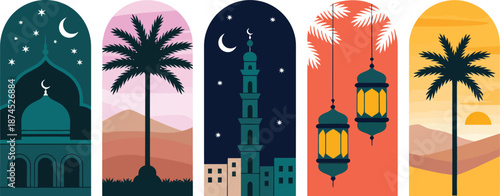 Middle Eastern Cityscape with Islamic Architecture and Ramadan Lanterns