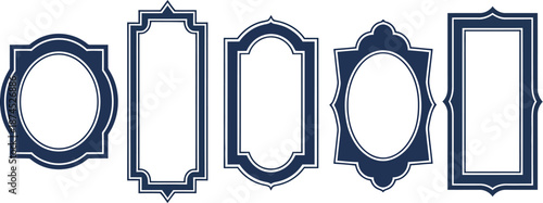 Collection of ornate dark blue and white decorative frames and borders