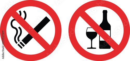 Vector icons for prohibiting smoking and alcohol consumption in public spaces