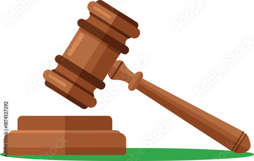 Wooden judge gavel vector illustration, legal justice symbol, court decision icon, law authority concept, flat design judiciary artwork