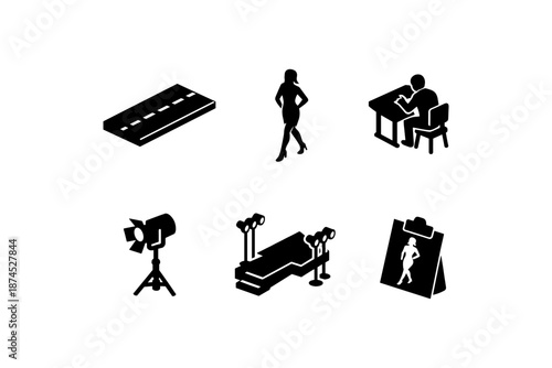 Fashion and runway icons in silhouette style for design projects