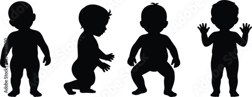 Baby and toddler silhouette set with various poses, cute infant character vector illustration for parenting designs
